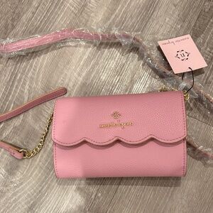 Nanette Lepore Pink Scalloped Flap Crossbody with Gold Logo